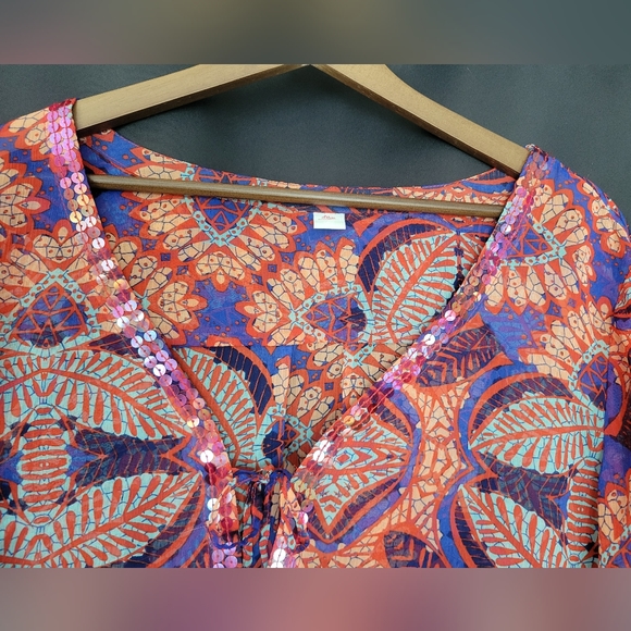 Shear Multi-colored Tunic with Beaded Neckline - Picture 2 of 8